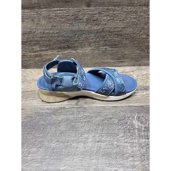 Lands End Sandals Womens 7B Strappy Wedge Comfort Blue Flowers Hook&Loop - Picture 5 of 9